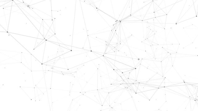 Minimalist abstract network of grey points and connecting lines against a stark white background, illustrating digital connections, data transmission, or scientific concepts with clean simplicity