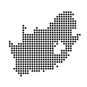 South Africa country dotted map. Black spot pixel illustration isolated on white background. Vector circle mosaic.