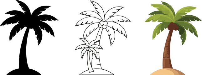 Tropical palm tree illustrations in different styles