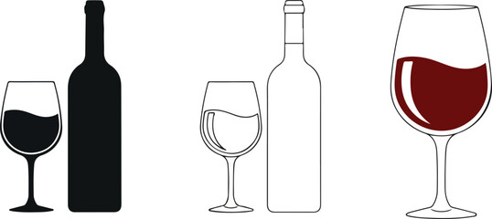 A vector illustration featuring two wine bottles and two wine glasses, one filled with red wine and the other with white wine.