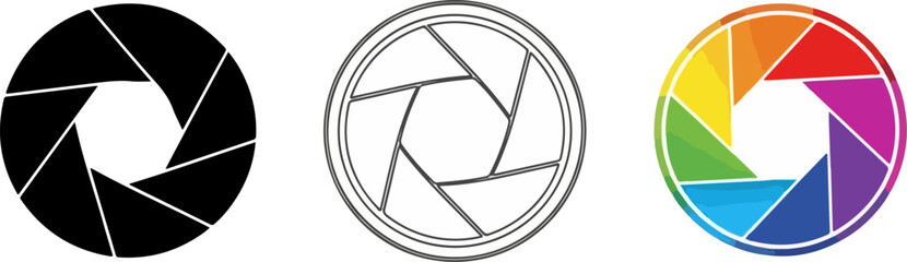 Photography aperture designs with black, white, and colorful variations