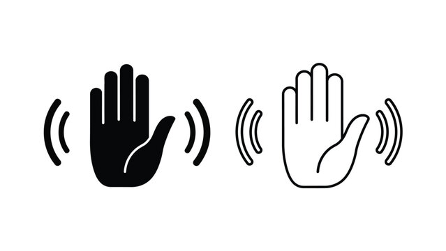 Icon set showing hand gesture symbols in solid and outline styles for contactless interaction