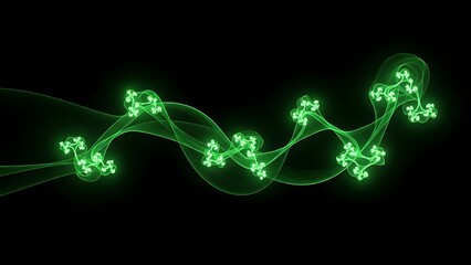 Mesmerizing green fractal waves on black background - digital art.