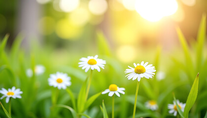 White Daisies in Sunny Spring Meadow