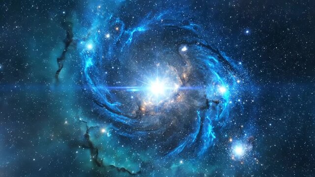 Stunning blue and gold nebula with stars and cosmic dust in space