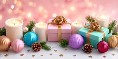 Cozy Holiday Background with Decorative Ornaments and Soft Lighting Effects