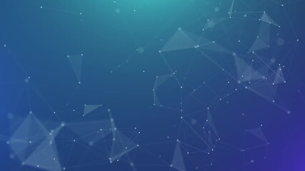Gradient blue abstract network of interconnected white dots and lines forming geometric shapes with soft glowing bokeh effects in a digital space representing data science and technology concepts - Powered by Adobe
