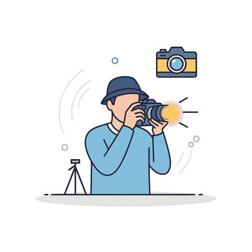 Photographer Capturing Moment with Camera and Tripod, Creative Hobby