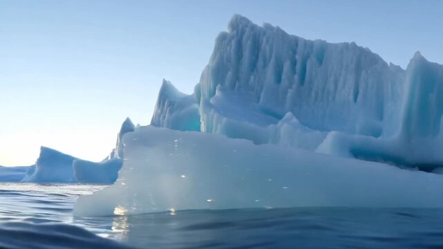 Global Warming Scene of Melting Polar Icebergs Under Blue Sky