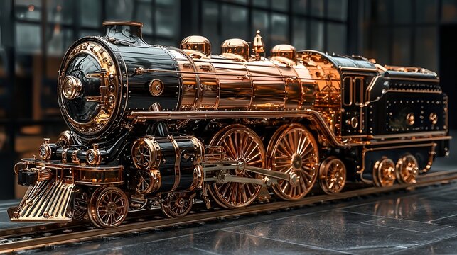 Ornate Copper Steam Locomotive on Track
