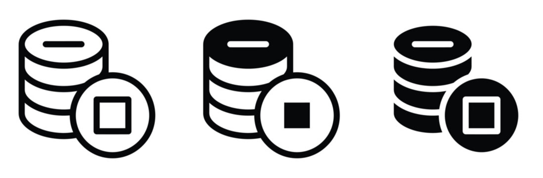 stacks of coins with tokens for finance and investment,Coins stack icon symbol collection. Flat vector stock illustration.Coins icon. Solid glyph series icon