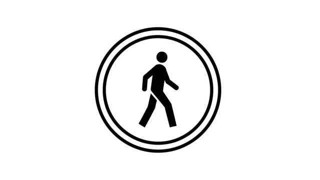 Pedestrian walking sign icon in double circle frame isolated on white background.