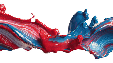 Red and blue paint waves mixing, creating swirling abstract strokes and artistic splash texture on transparent background