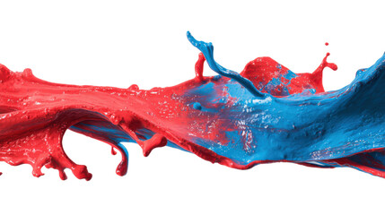 Red and blue paint splashing and merging, creating a dynamic liquid motion on transparent background