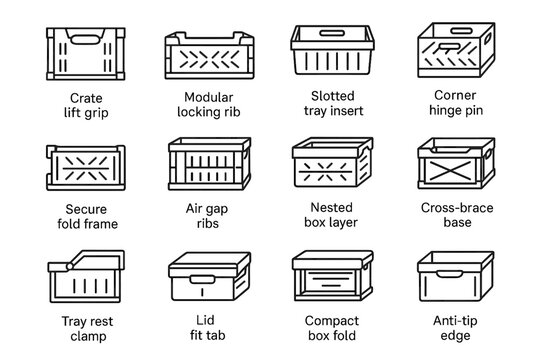 Ribs slotted tray lid vector corner icon nested box folding crate compact