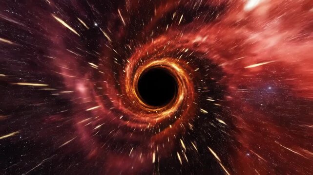 Orange swirling vortex in space with cosmic energy and stars