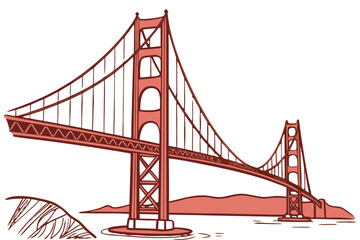 Fototapeta premium Golden Gate Bridge Vector Illustration, Famous San Francisco Landmark Flat Design.