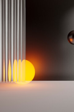 3D render of balloon pair slouched across bright blue pedestal