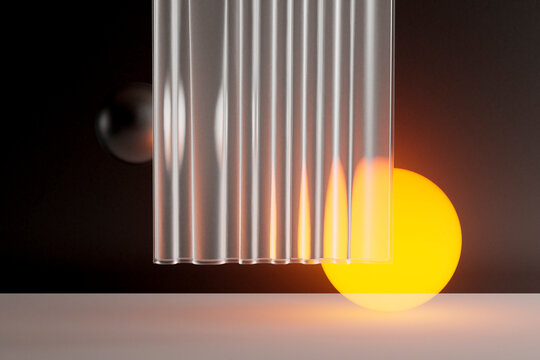 3D render of intersecting yellow balloons on blue platform