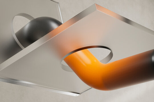 3D render of orange tube sliding beneath translucent panel