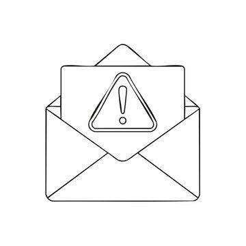 An open envelope with a warning sign inside viewed from the front