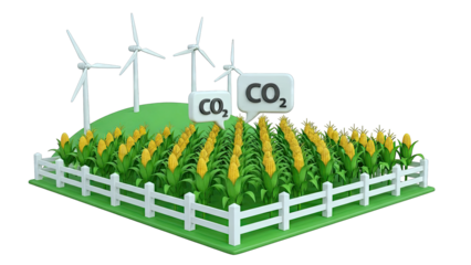 Sustainable Agriculture: Corn Field with Wind Turbines and CO2