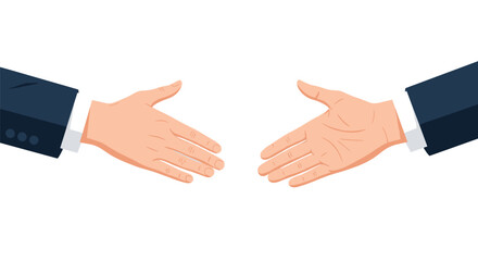 Handshake concept featuring two hands in professional business suits reaching out to agree on deal against white space.