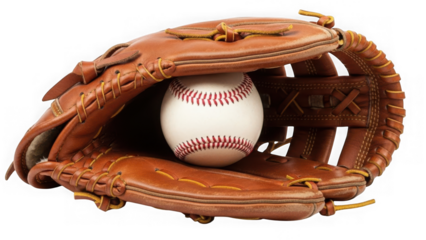 Baseball glove with ball isolated on transparent background