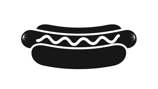 Hot Dog Fast Food Silhouette Vector Icon.