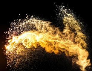 Abstract swirling particles in golden shades on black