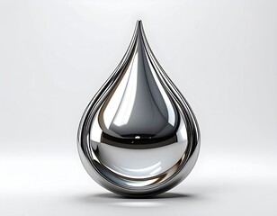 Shiny, metallic droplet against a white backdrop