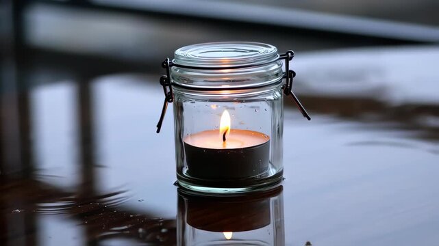burning candle in the glass
