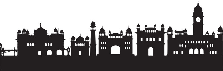 Amritsar city skyline silhouette vector black and white sketch art print