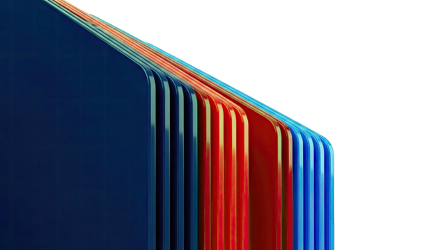 Abstract arrangement of red and blue rounded rectangular objects - Powered by Adobe