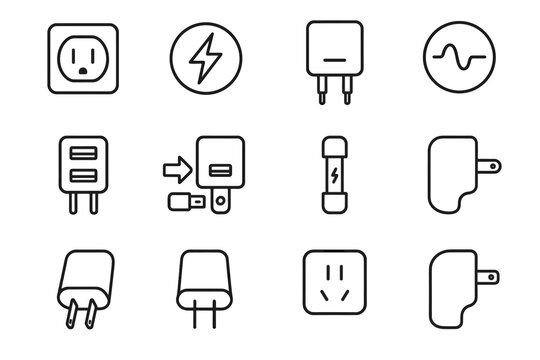 Charger compact curve universal adapter fuse vector edge outlet energy icon usb