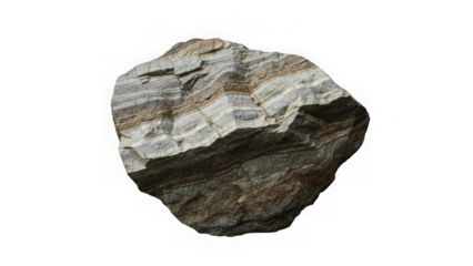 Layered metamorphic rock specimen isolated on transparent background