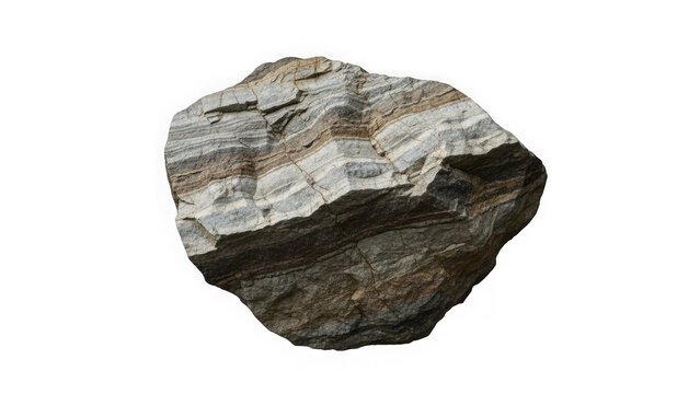 Layered metamorphic rock specimen isolated on transparent background