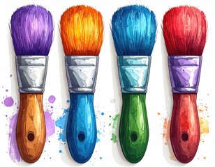 Four vibrant paintbrushes with colorful bristles and handles