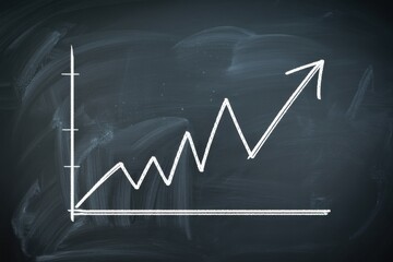 White chalk line graph with upward trend on dark chalkboard chart growth