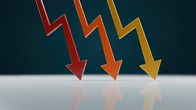 Three colorful lightning bolt arrows pointing downwards, symbolizing decline or negative trend.