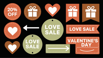 Valentine&rsquo;s Day badge and label collection featuring romantic elements. suitable for Valentine sale labels, packaging, stickers, branding, greeting cards, posters, and romantic promotional designs.