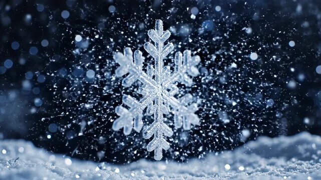 Delicate snowflake on snow surface with bokeh background