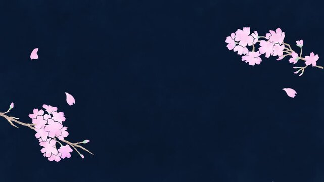 Cherry Blossom Petals Background Seamless Watercolor Loop(5sec.4k)　夜桜
