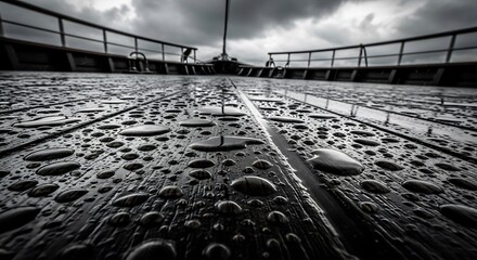 Rain-kissed Bridge - A Monochromatic Perspective of Water Droplets and Architectural Lines.