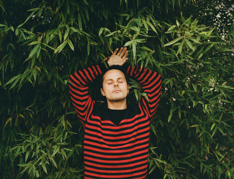 Relaxed man in bamboo leaves
