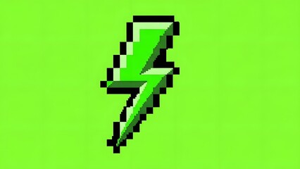 Pixel art green lightning bolt on bright background.