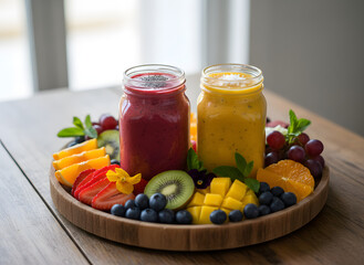 picture of fruit and smoothies on a plate