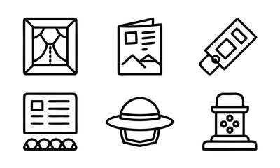 A set of black and white line art icons on a plain white background