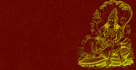 Golden Statue of Lord Narayan for Hindu Religious Festival Background