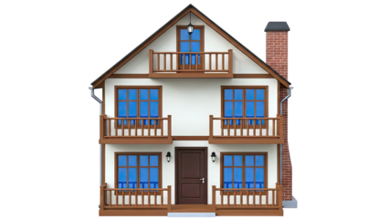 Two-Story House with Balconies and Chimney